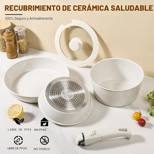 Miniatura 3 de Juego de ollas y sartenes Tibbicc antiadherentes, juego de utensilios de cocina de cerámica antiadherente con 5 sartenes sin PFAS/PFOA/PTFE tóxicos