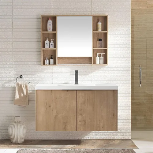Miniatura 13 de Juego de tocador de baño de 24 pulgadas con lavabo, juego de armario de baño montado en la pared con lavabo de gel y puerta de gabinete de cierre