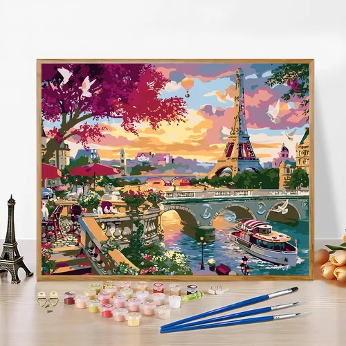Miniatura 3 de QUITEDEW Pintura por números de la torre Eiffel para adultos, pintura de paisaje urbano por números, kits de pintura de paisaje por números, Torre