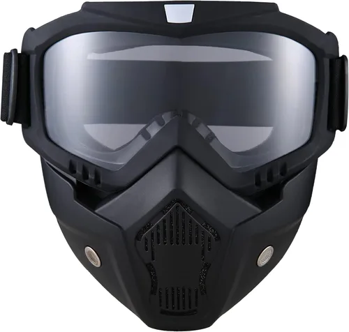 Máscara de Paintball Anti-Vaho, Gafas para Casco de Motocicleta con Máscara Facial Extraíble, Gafas de Motocross Ajustables Transparente