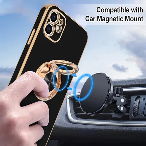 Miniatura 5 de Hython Funda para iPhone 11 con soporte de anillo [soporte de anillo giratorio de 360° con soporte magnético] [borde de oro rosa chapado en brillo]