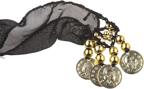 Miniatura 4 de AK TRADING CO. Falda tipo bufanda negra con 128 monedas de oro y cuentas