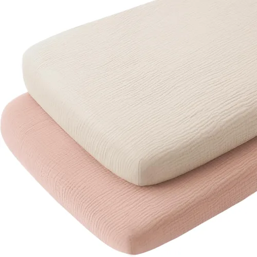 Miniatura 14 de Konssy Sábanas de muselina para cuna de bebé para niña y niño, paquete de 2, sábanas ajustadas transpirables para colchón de cuna de bebé, aptas