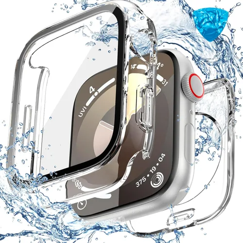 Miniatura 10 de 3 en 1 Goton Estuche impermeable duro para Apple Watch, protector de pantalla de 40mm, cubierta frontal de vidrio templado protectora completa