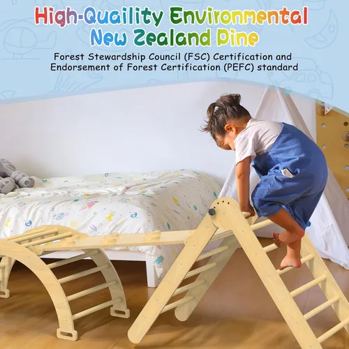Miniatura 7 de Pikler - Juego de triángulos plegables 7 en 1, juguetes de escalada para niños, gimnasio de selva para bebés con rampa y arco, juego de escalada