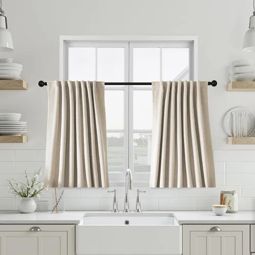 Miniatura 20 de UHITECH - Cortinas opacas beige para sala de estar, cortinas cortas de 35 pulgadas para habitación, cortinas negras para ventanas pequeñas, paneles