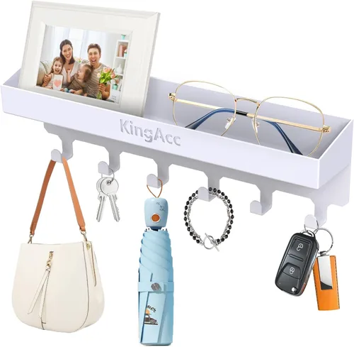 KingAcc Soporte para llaves para decoración de pared, organizador de llaves y correos montado en la pared, soporte adhesivo para llaves con bandeja