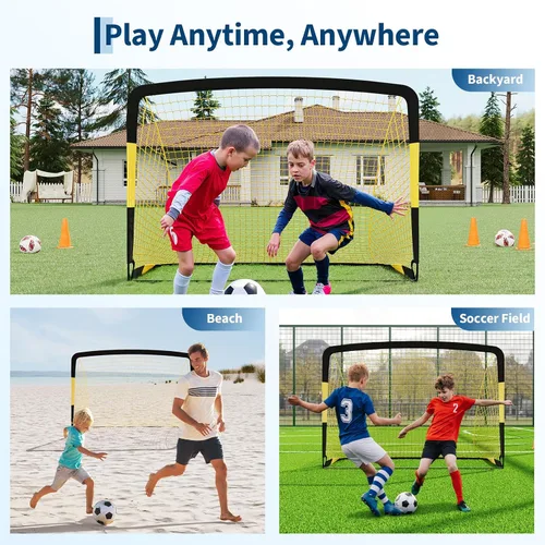 Miniatura 5 de Paquete de 2 porterías de fútbol de 6 x 4 pies, juego de porterías de fútbol para niños, red de fútbol portátil desplegable con pelota de fútbol