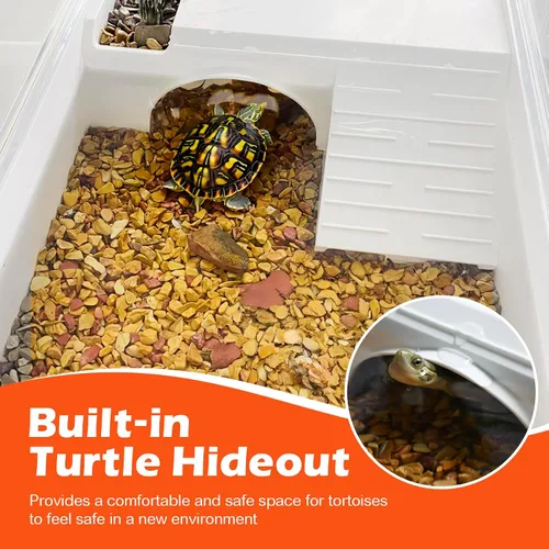 Miniatura 6 de AZV Kit de Hábitat para Tanque de Tortuga, Acuario Inicial de Recinto para Tortuga Acuática con Área Multifuncional y Filtro de Agua, Tina Casa