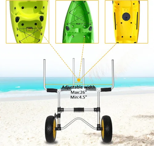 Miniatura 4 de Bonnlo Kayak - Remolque plegable de aluminio para kayak con neumáticos sólidos de 10 pulgadas, carrito de ruedas universales para kayaks, carrito