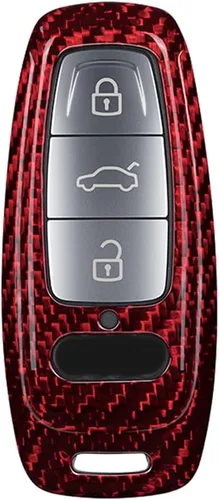 Miniatura 4 de iJDMTOY Funda para llavero de fibra de carbono, color rojo brillante, compatible con Audi 2019 en adelante A6 A7 E-Tron A8 Q8, llavero inteligente