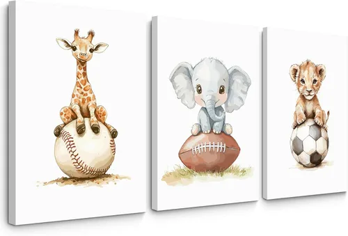 Miniatura 12 de Arte de pared de dinosaurio para habitación de niños, lienzo para decoración de pared de dinosaurio para niños, arte de pared de guardería