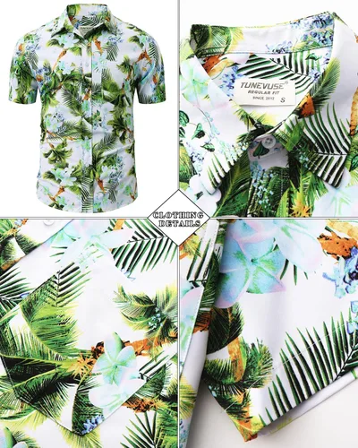 Miniatura 143 de TUNEVUSE Conjunto de camisas y pantalones cortos hawaianos para hombre, 2 piezas, trajes de playa con estampado de flores, traje tropical de verano
