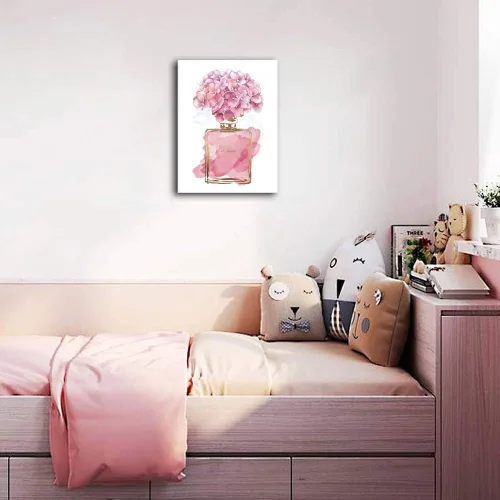 Miniatura 6 de Arte de pared de flores rosadas, lienzo de moda, cuadros de decoración de pared para dormitorio de niñas, acuarela, hortensia, lienzo contemporáneo