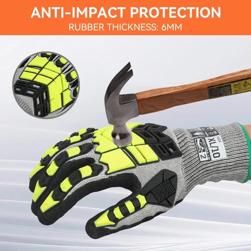 Miniatura 3 de 2 pares de guantes de trabajo de seguridad, guantes de impacto para hombres y mujeres, resistentes a los cortes, antideslizantes, de trabajo pesado