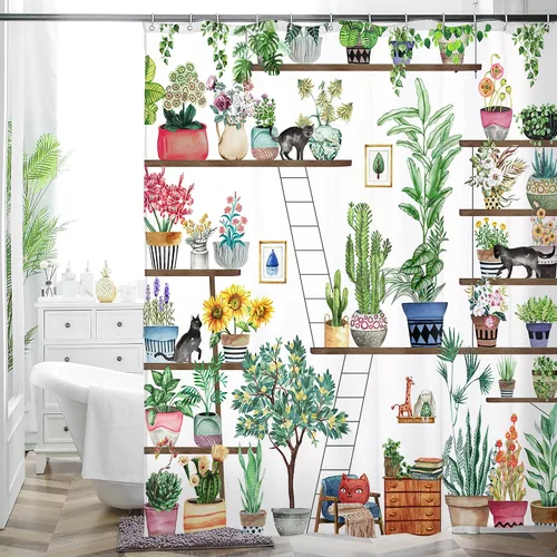 Miniatura 19 de HMS Happy Memories Cortina de Ducha con Estampado Floral Bohemio de Planta Boho, Tela de Poliéster para Decoración de Baño 72 x 72 Pulgadas