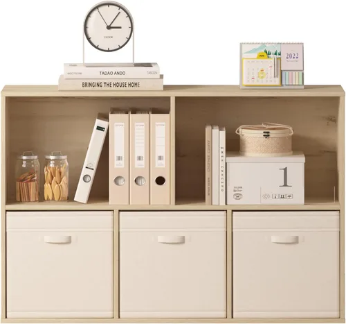 Miniatura 18 de Organizador de almacenamiento de 12 cubos, estantes de madera con panel trasero cerrado, estantería reversible, organizador de armario de cubos