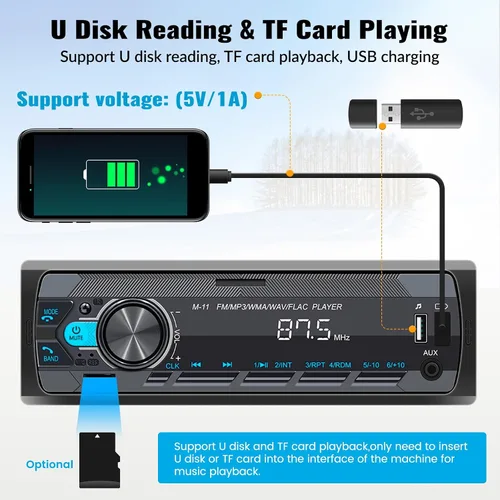 Miniatura 4 de SIXWIN Estéreo de Coche Single Din con Bluetooth 5.0 Llamadas Manos Libres Control de Voz Estéreo de Coche Radio FM de Coche Reproductor Mp3