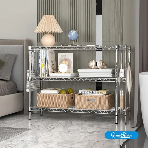 Miniatura 8 de Guan River Estantería de Alambre de Metal Ajustable de 3 Estantes para Almacenamiento para Oficina, Cocina, Dormitorio, Baño, Lavandería, Despensa