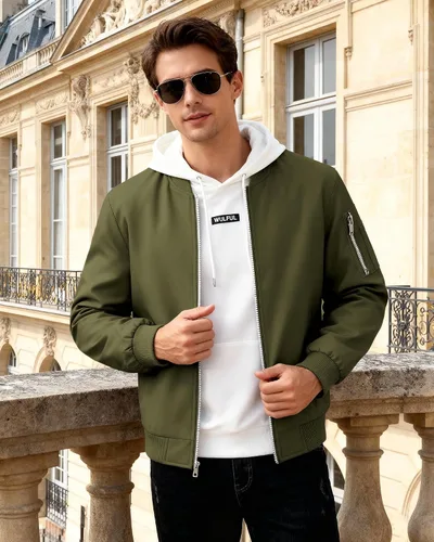 Miniatura 5 de WULFUL Chaqueta Bomber para Hombre Ligera Casual Cortavientos con Cremallera Abrigo con Bolsillo