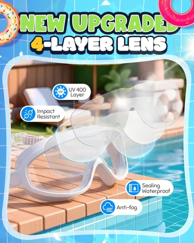 Miniatura 3 de Gafas de natación para niños, paquete de 2, antiempañamiento y rayos UV para niños y niñas, sin fugas, artículos esenciales para la piscina