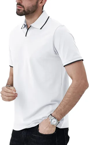 Miniatura 2 de Aiyino Polo de manga corta para hombre, estilo casual, ajustado, cuello en V, diseño básico, de algodón