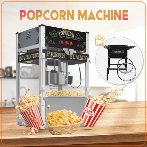 Miniatura 9 de Máquina comercial de palomitas de maíz de 20 onzas con carrito (negro) – Máquina de palomitas de maíz de grado profesional – Popper estilo vintage