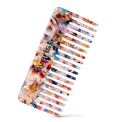 Everist Peine de confeti – Peine desenredante de dientes anchos reciclado, apto para viajes para todo tipo de cabello