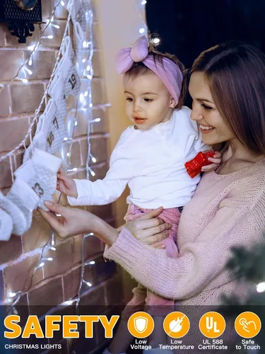 Miniatura 7 de Guhope - Luces de Navidad 600LED 98 pies, luces de cadena impermeables para exteriores con control remoto y temporizador, 8 modos de luces de hadas