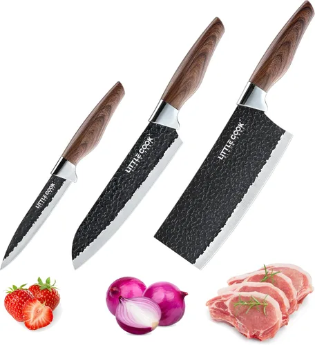 3 piezas de cuchillo de chef, juego de cuchillos de chef Little Cook, incluye cuchillo de chef de 7 pulgadas, cuchillo de carnicero de 7 pulgadas y