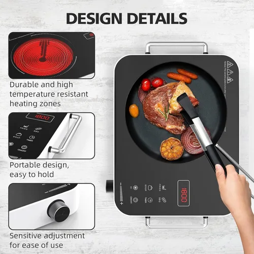 Miniatura 2 de Placa de cocina eléctrica de 110V, estufa eléctrica portátil de 1800W, placa caliente infrarroja, quemador individual Nafewin para encimera