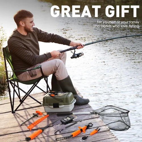 Miniatura 7 de RoundFunny Kit de herramientas de pesca de 10 piezas, alicates de pesca con cordón y fundas protectoras, salabre, cuchillo de filete, balanza