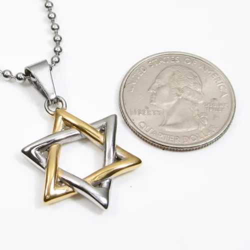 Miniatura 2 de Collar con colgante de estrella judía de David de acero inoxidable tono dorado