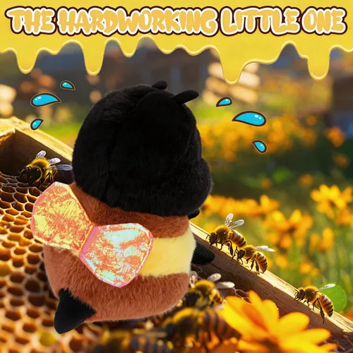 Miniatura 7 de Juguete de peluche de abejorro sonriente gordito, lindo y esponjoso, compañero suave para niños y adultos, insecto único, regalo temático