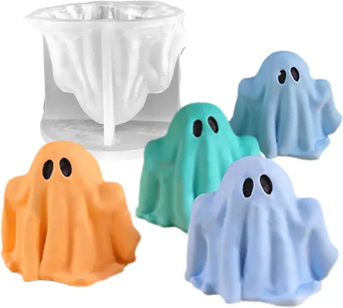 Molde de silicona para velas de fantasmas de Halloween, molde de cera perfumada 3D, adorno de yeso, resina, jabón, chocolate, decoración del hogar