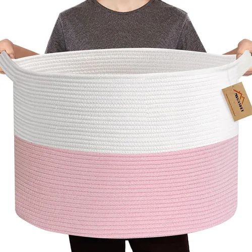Miniatura 15 de MEGASKET Cesta grande de juguetes para niños, cesta tejida suave de cuerda de algodón de 22" x 14", cesta de almacenamiento para juguetes para Azul