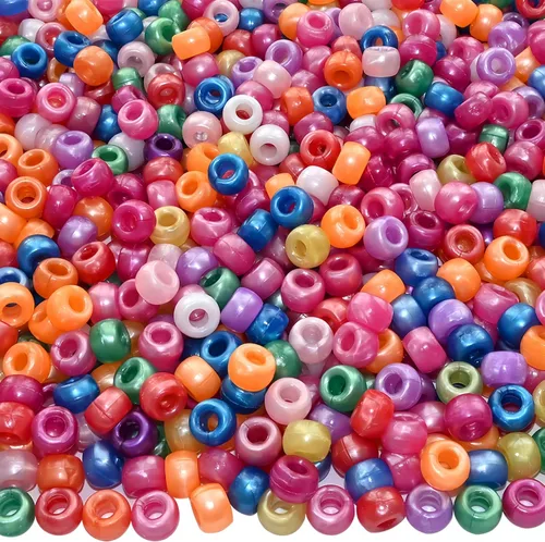 Miniatura 25 de Amaney - 500 cuentas de plástico para poni de 0.236 x 0.354 in, mezcla de colores mezclados con purpurina transparente