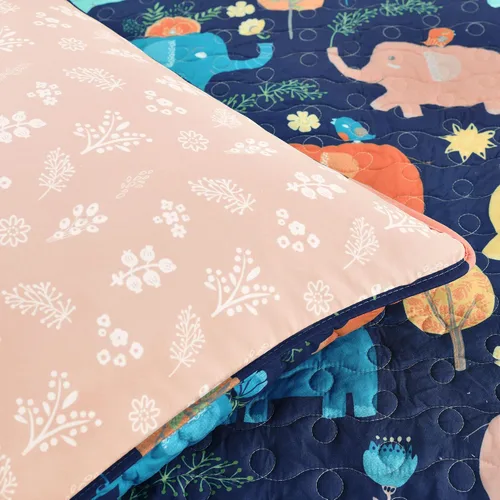 Miniatura 8 de Lush Decor Hygge - Juego de edredón reversible de elefante, tamaño individual, 3 piezas, azul marino y multicolor, juego de ropa de cama para niños