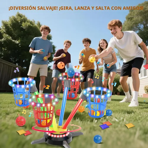 Miniatura 6 de TERRAMUS Juego de Lanzamiento de Anillos de Puf 3 en 1 para Niños, Juegos de Salto Musical Recargables con Luz LED y Control Remoto, Base Giratoria
