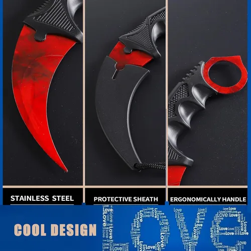Miniatura 6 de TOPOINT Cuchillo Karambit, cuchillo de hoja fija de acero inoxidable con funda y cuchillo de cordón CS-GO para caza, campamento y supervivencia