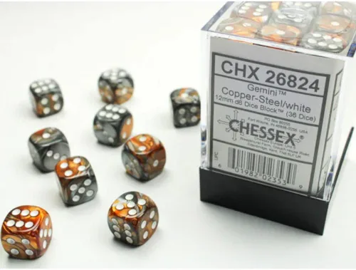 Miniatura 2 de DND - Juego de dados Chessex D&D de 0.472 pulgadas, juego de dados poliédricos de cobre, acero y plástico blanco Géminis, Dungeons and Dragons