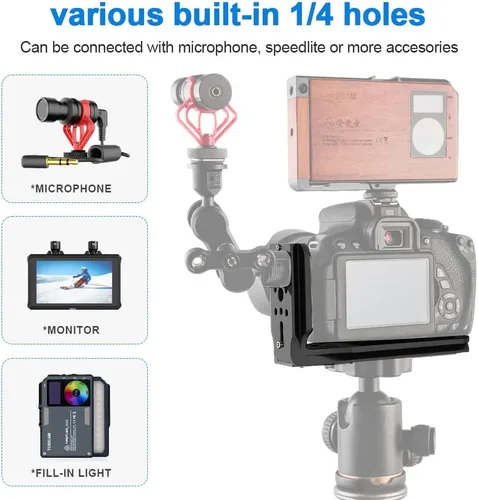 Miniatura 4 de (Real Single One) Cámara DSLR Soporte L Placa de liberación rápida Vertical Horizontal Trípode de conmutación Compatible con Canon Nikon Sony DJI