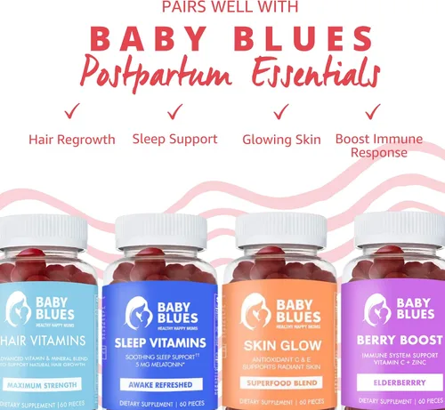 Miniatura 6 de Baby Blues Gomitas posparto de vinagre de sidra de manzana con B6 y B12, veganas, sin OMG, vitaminas posparto, vitaminas posparto para mujeres