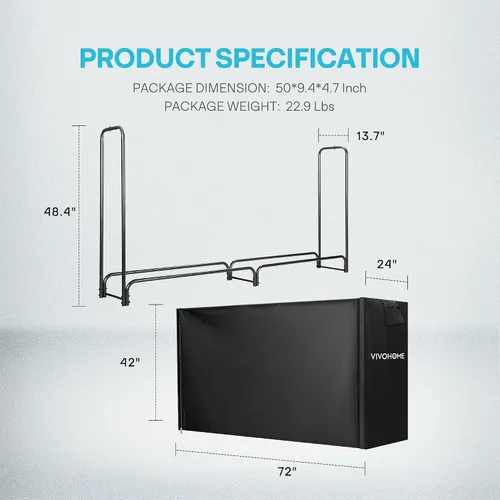 Miniatura 5 de VIVOHOME - Juego de estante y cubierta para leña resistente para interiores y exteriores de 6 pies, color negro