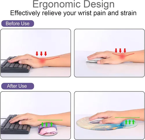 Miniatura 5 de Alfombrilla para mouse + alfombrilla de escritorio + reposamuñecas para teclado + posavasos 4 en 1, bonita alfombrilla de mouse ergonómica grande E3
