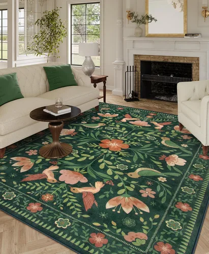 Miniatura 9 de Moynesa Alfombra para sala de estar, de 5 x 7 pies, lavable, moderna, color verde cabaña, para dormitorio, comedor, alfombra estética de granja