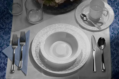 Miniatura 2 de Exquisite Juego de 60 cuencos de plástico desechables de alta calidad de 14 onzas. Los platos llanos cuentan con un fondo blanco clásico con un