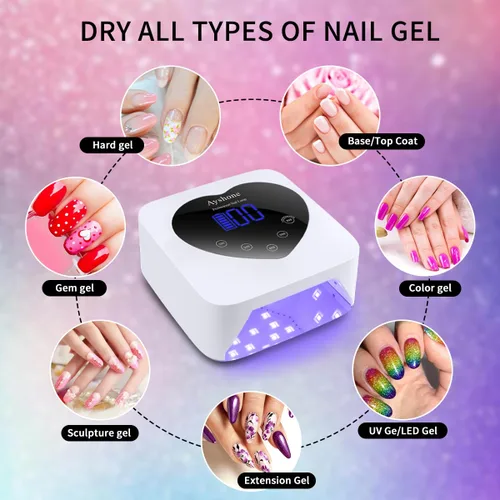 Miniatura 6 de Lámpara de uñas UV LED inalámbrica, secador de uñas recargable de 72W con luz de esmalte de gel y gran pantalla LCD, lámpara de uñas curativa Blanco