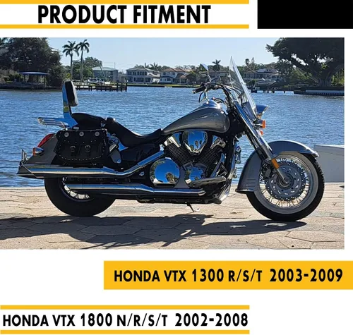 Miniatura 2 de Respaldo de barra de pasajero con portaequipajes para Honda VTX 1300 1800 N/R/S modelos 2002-2008 acabado cromado