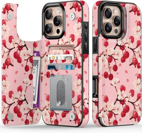 Miniatura 106 de FUNMIKO Funda tipo cartera para iPhone 13 con tarjetero, bloqueo RFID, protección de grado militar y obras de arte impresas con rayos UV, cierre
